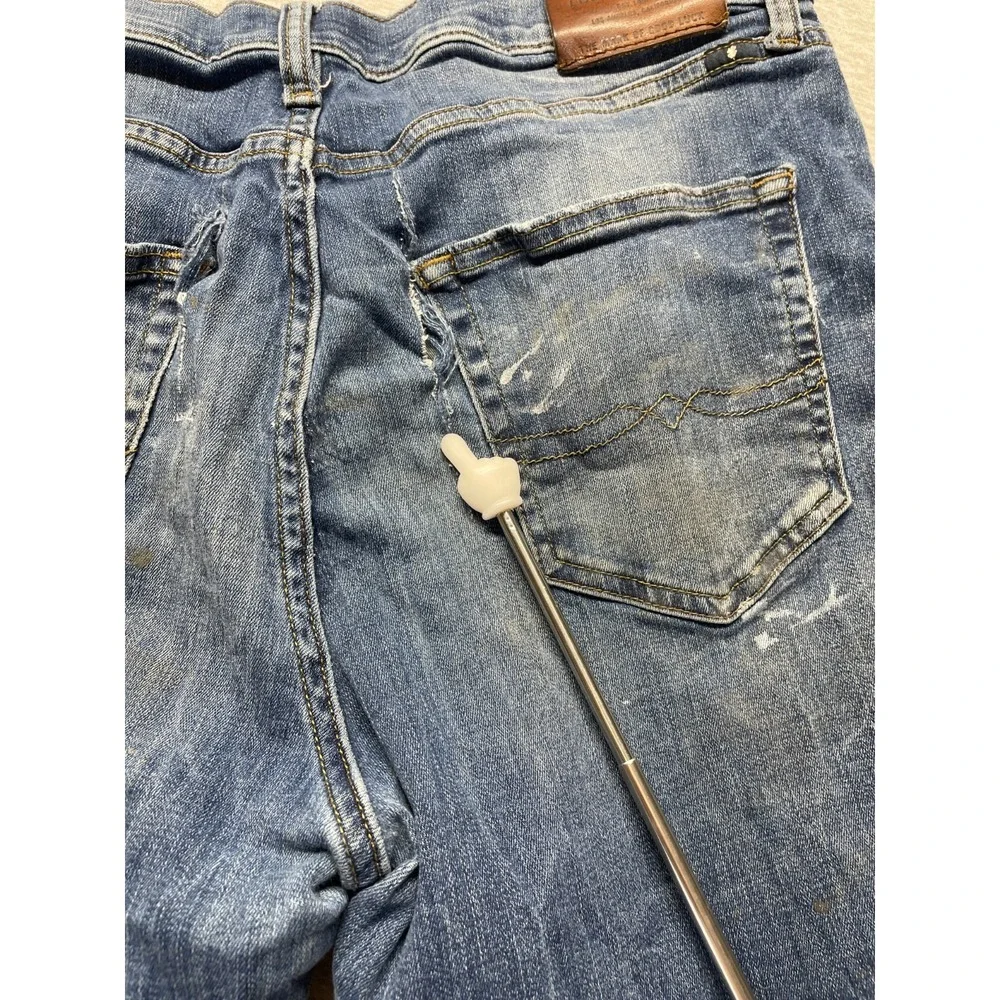 Lucky Brand Jeans Men 34x34 Blue Splatter Paint Denim Athletic Slit Straight Leg